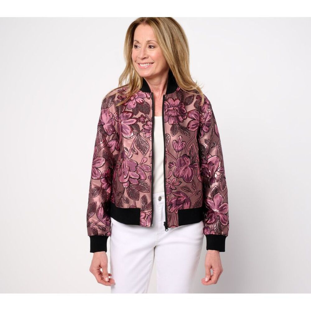 by Stacy London Women's Jacket Sz M Metallic Floral Brocade Multi-colored